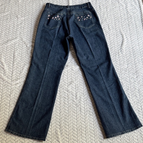 Moou Dark Blue Embroidered Women's Flare Jeans Made in Italy 100%Cotton - Picture 8 of 14